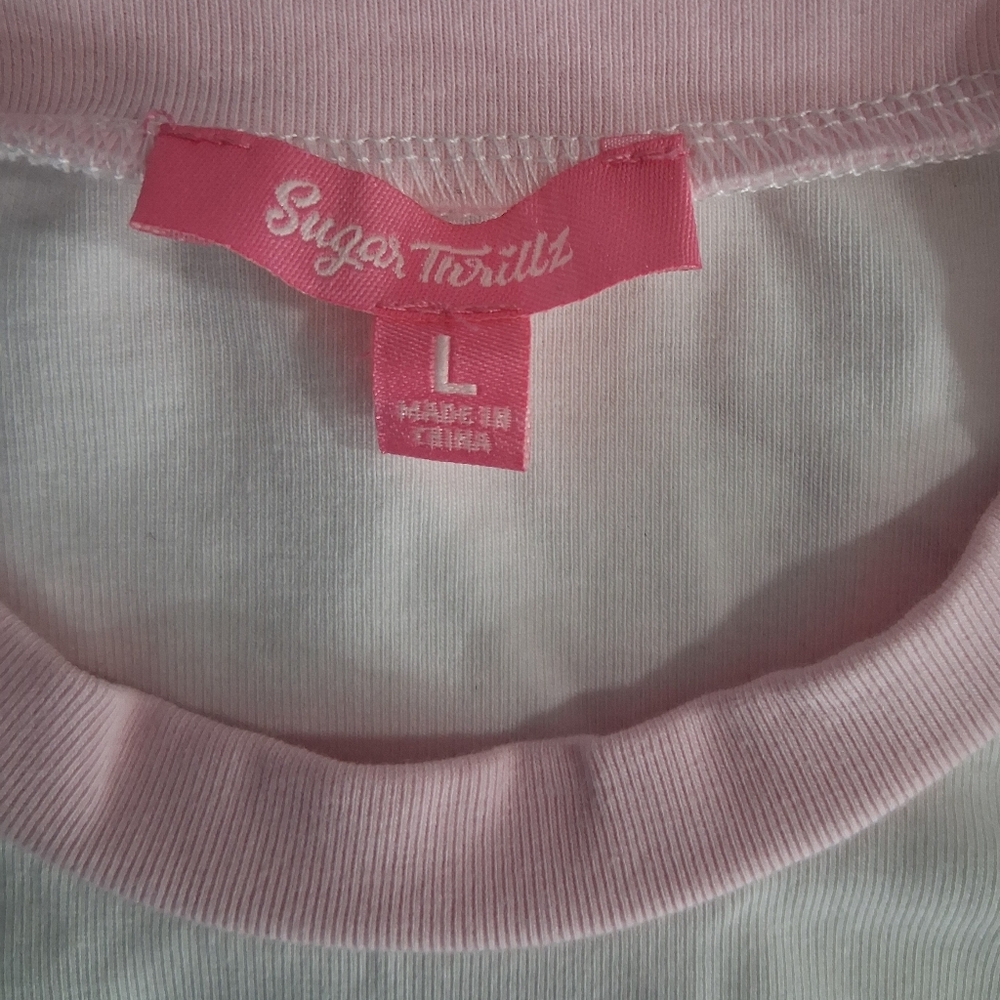 Sugar Thrillz Pink and White Tee - Picture 2 of 4